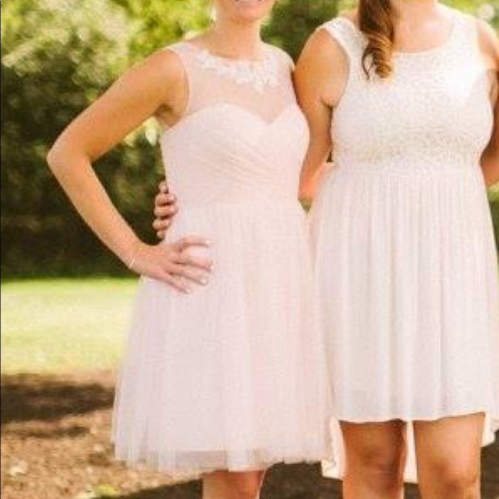 Jenny Yoo Collection BHLDN floral appliqué and sheer overlay blush dress size 4
